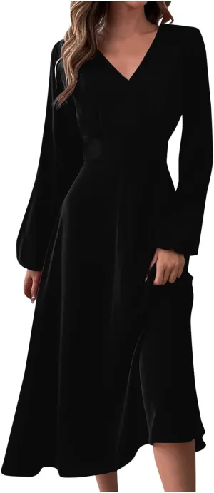Formal Dress Women's Autumn and Winter Casual Fashion V-Neck Long Sleeve Gradient Print Long Dress