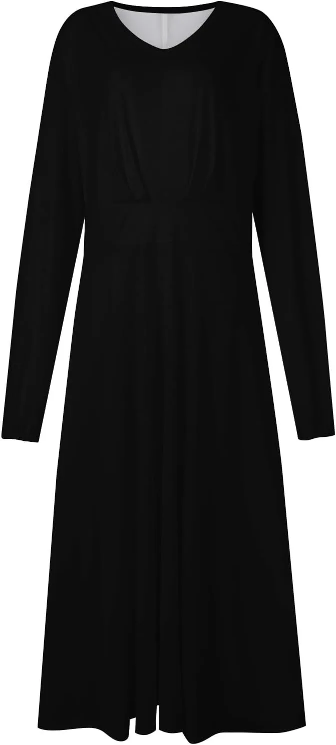 Formal Dress Women's Autumn and Winter Casual Fashion V-Neck Long Sleeve Gradient Print Long Dress