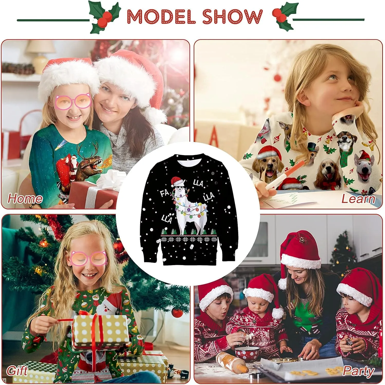 Funnycokid Kids Ugly Christmas Sweater Girls Boys Xmas Sweatshirt Funny Fleece Outfit 3D Print Clothes 4-16 Years