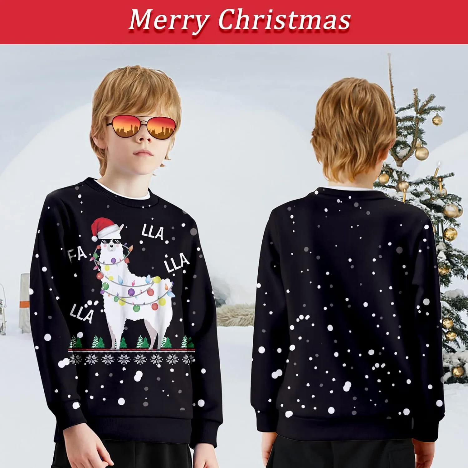 Funnycokid Kids Ugly Christmas Sweater Girls Boys Xmas Sweatshirt Funny Fleece Outfit 3D Print Clothes 4-16 Years