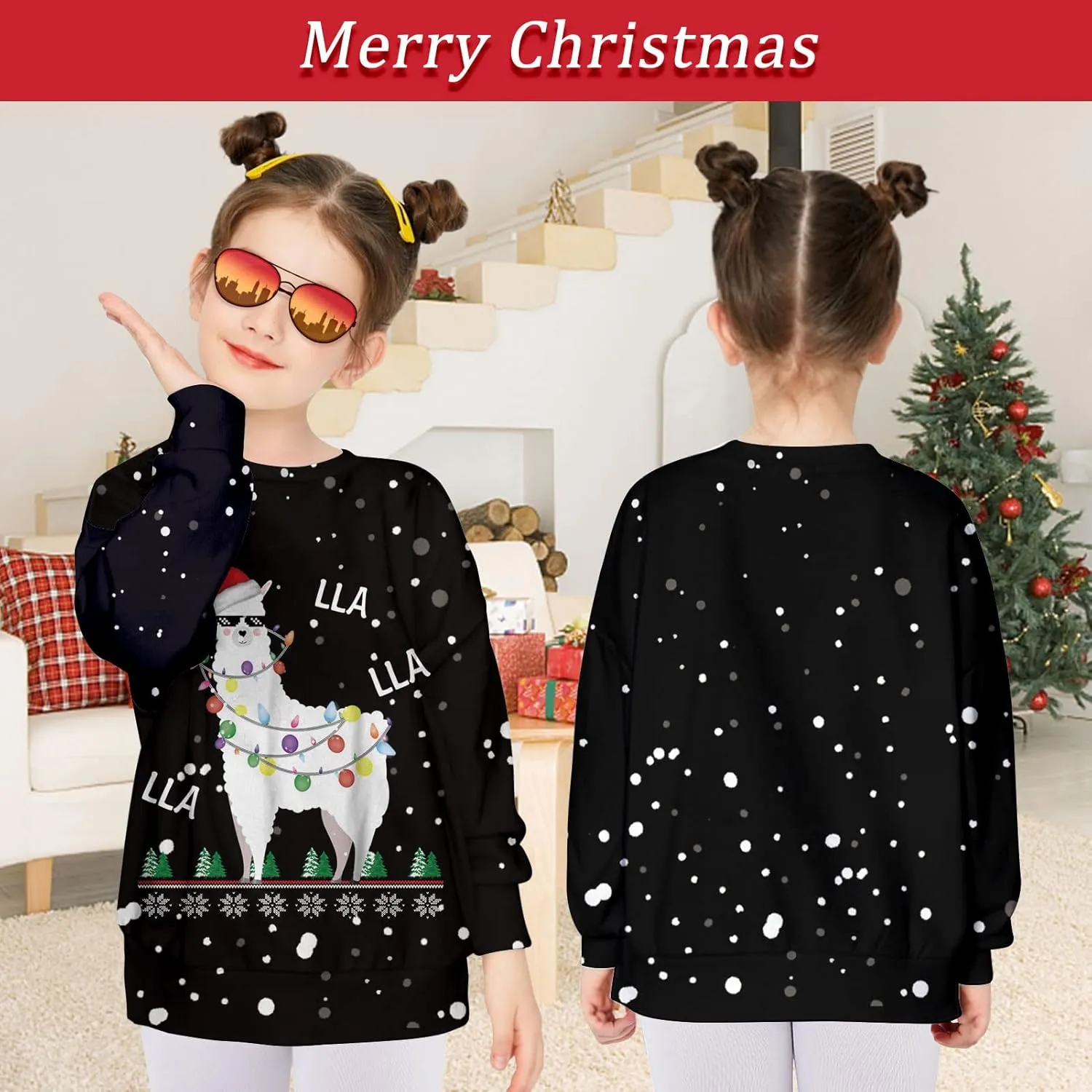 Funnycokid Kids Ugly Christmas Sweater Girls Boys Xmas Sweatshirt Funny Fleece Outfit 3D Print Clothes 4-16 Years