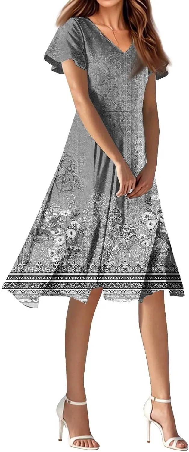 Garden Wedding Guest DressClassy Spring Wedding Guest,Chiffon Midi Dress Below The Knee Length Ruffle Hem Dressess