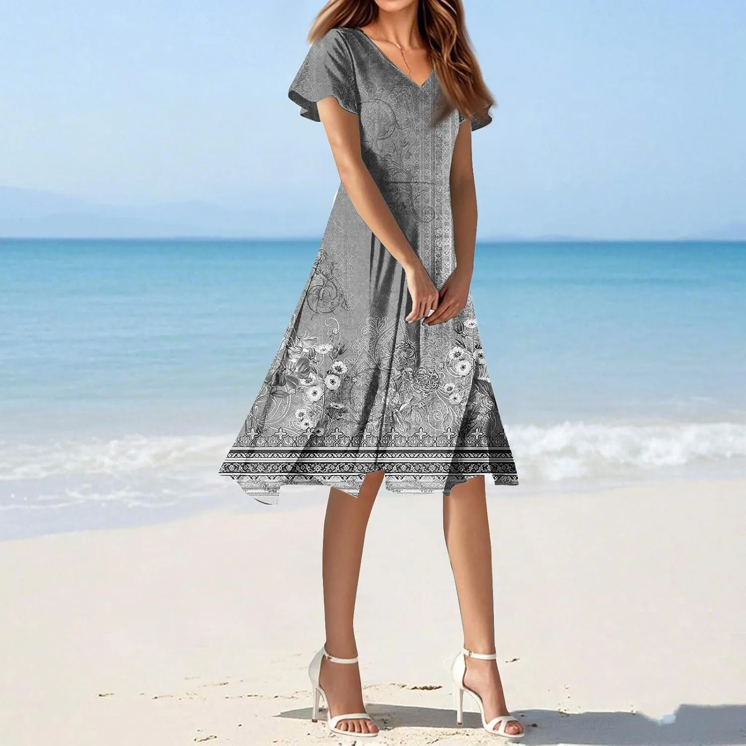 Garden Wedding Guest DressClassy Spring Wedding Guest,Chiffon Midi Dress Below The Knee Length Ruffle Hem Dressess