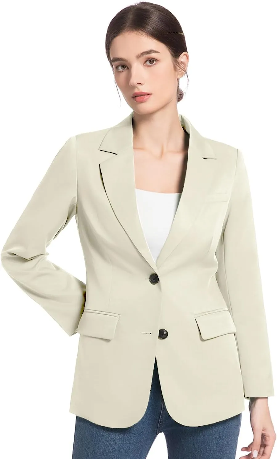 Garemcy Women's Casual Blazer Long Sleeve Coat Open Front Work Office Blazer Lapel Button Jacket with Pockets