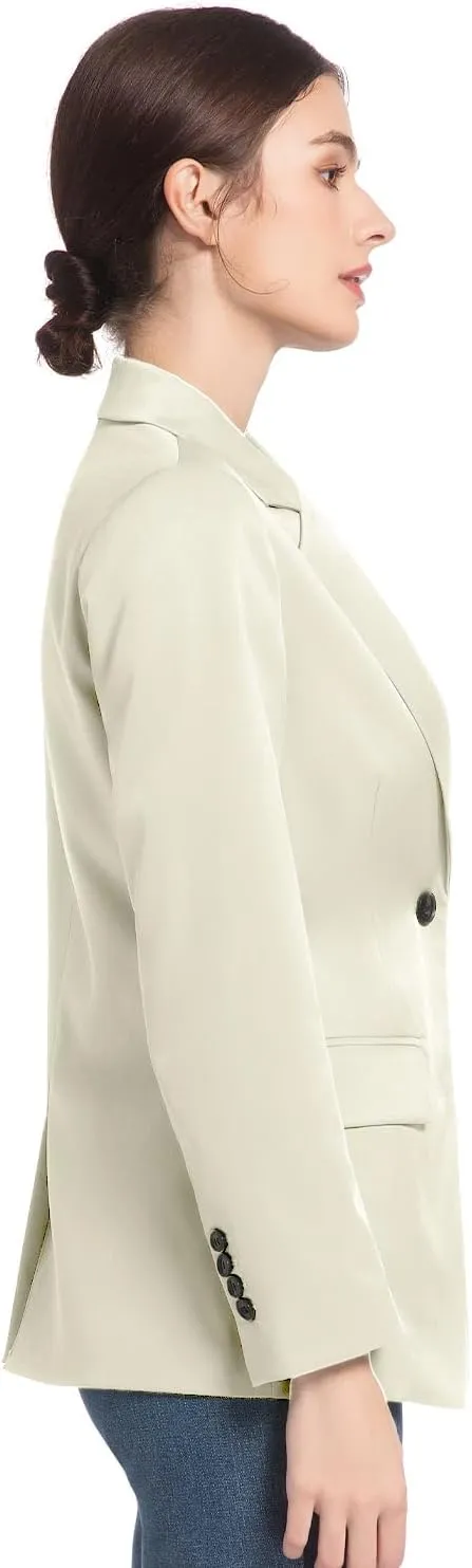Garemcy Women's Casual Blazer Long Sleeve Coat Open Front Work Office Blazer Lapel Button Jacket with Pockets