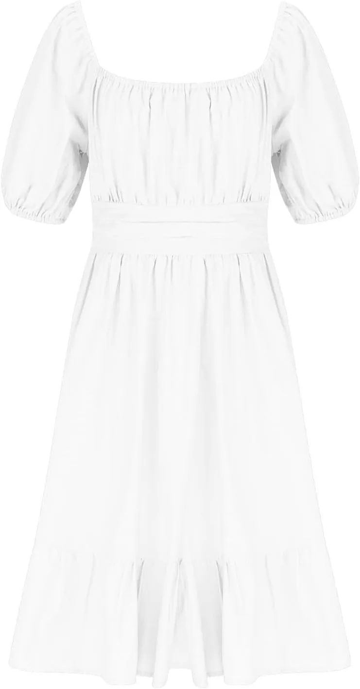 Girls Lantern Sleeve Tie Back Dresses Summer Casual Square Neck Backless Ruffle Dress A-Line Party Mini Dress