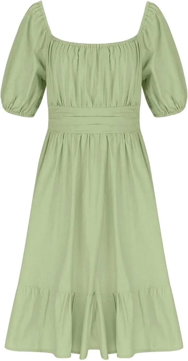 Girls Lantern Sleeve Tie Back Dresses Summer Casual Square Neck Backless Ruffle Dress A-Line Party Mini Dress