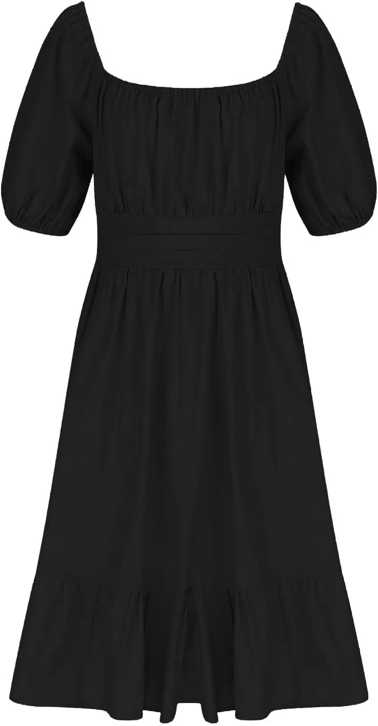 Girls Lantern Sleeve Tie Back Dresses Summer Casual Square Neck Backless Ruffle Dress A-Line Party Mini Dress