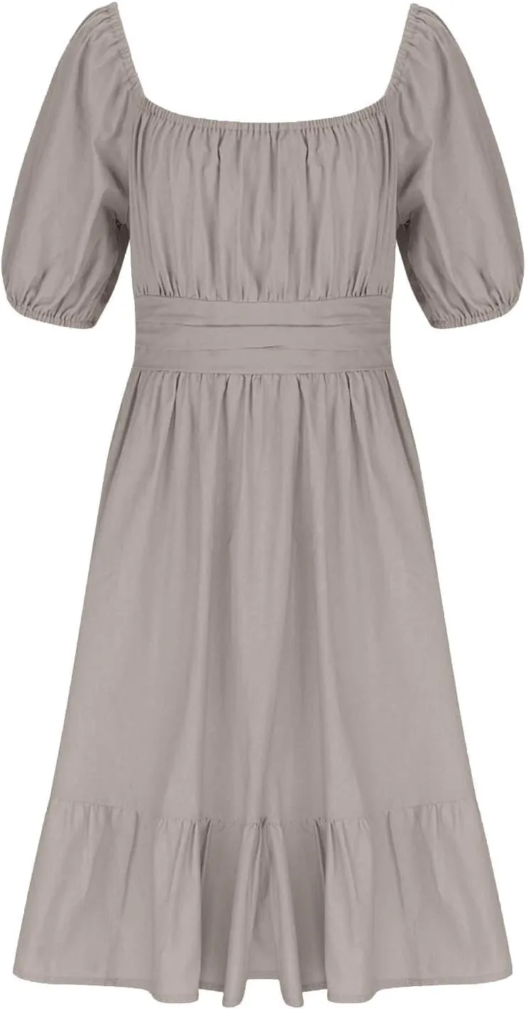 Girls Lantern Sleeve Tie Back Dresses Summer Casual Square Neck Backless Ruffle Dress A-Line Party Mini Dress