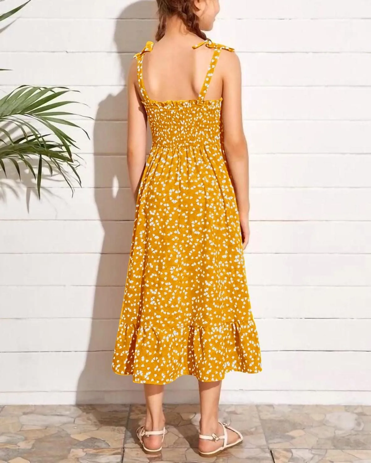 Girls Summer Dress Kids Sleeveless Tie Strap Boho Beach Midi Dress Smocked Ruffle Flowy Sundresses