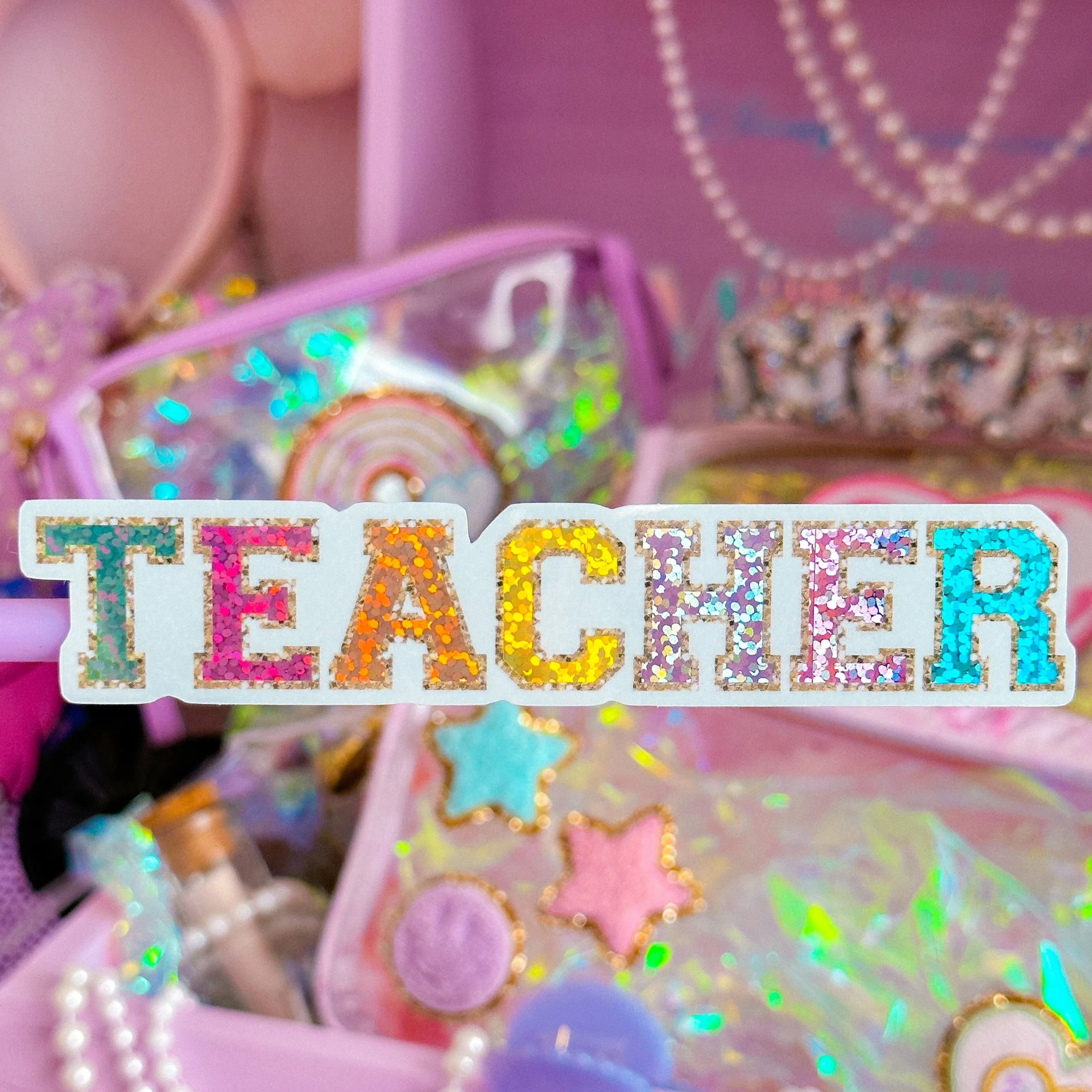 Glitter Waterproof Sticker - (Varsity Letter) TEACHER