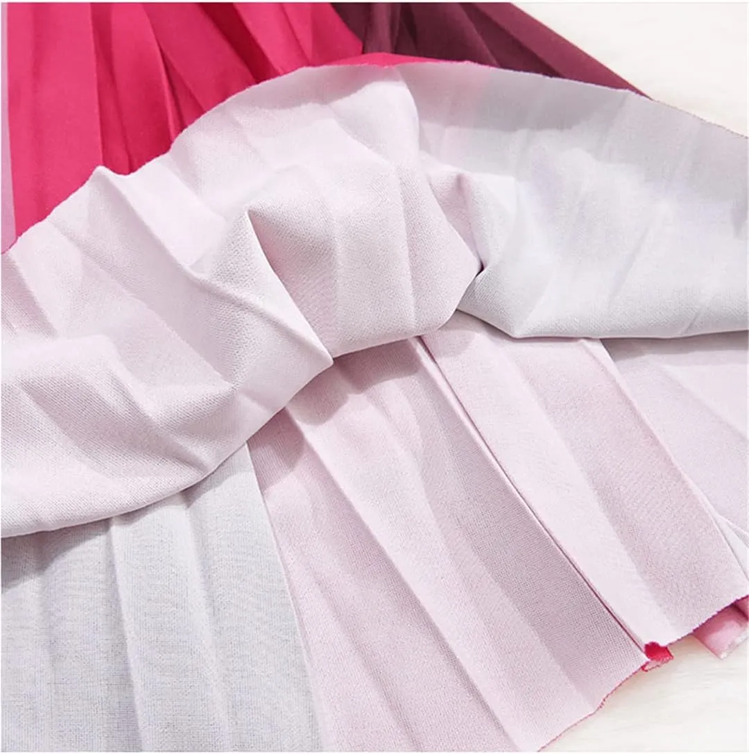 Gradient Long Pleated Skirt Women Spring Summer Vintage A Line High Waist Midi Skirt