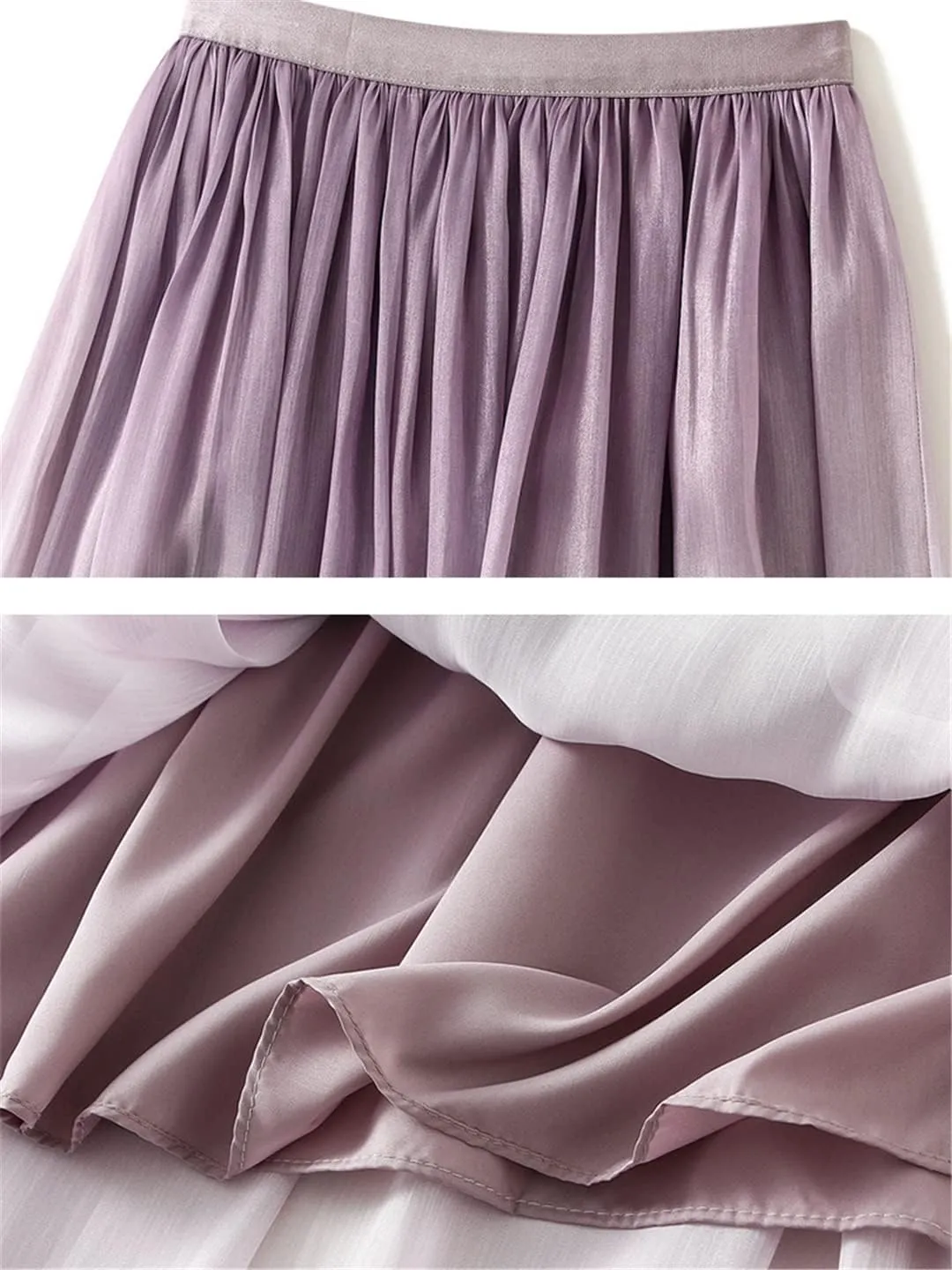 Gradient Midi Long Skirt Women Summer A Line High Waist Pleated Mid-Length Skirt