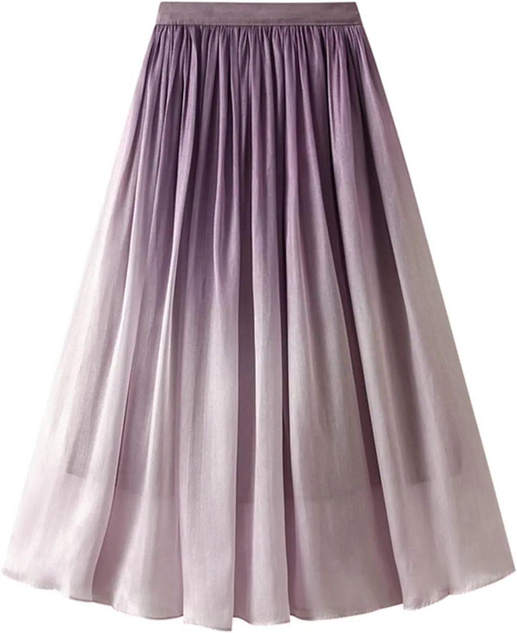 Gradient Midi Long Skirt Women Summer A Line High Waist Pleated Mid-Length Skirt