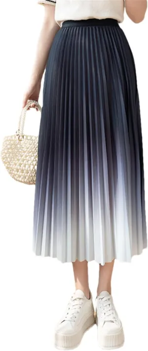 Gradient Pleated Skirt for Women Spring Summer A Line High Waist Midi Long Skirt