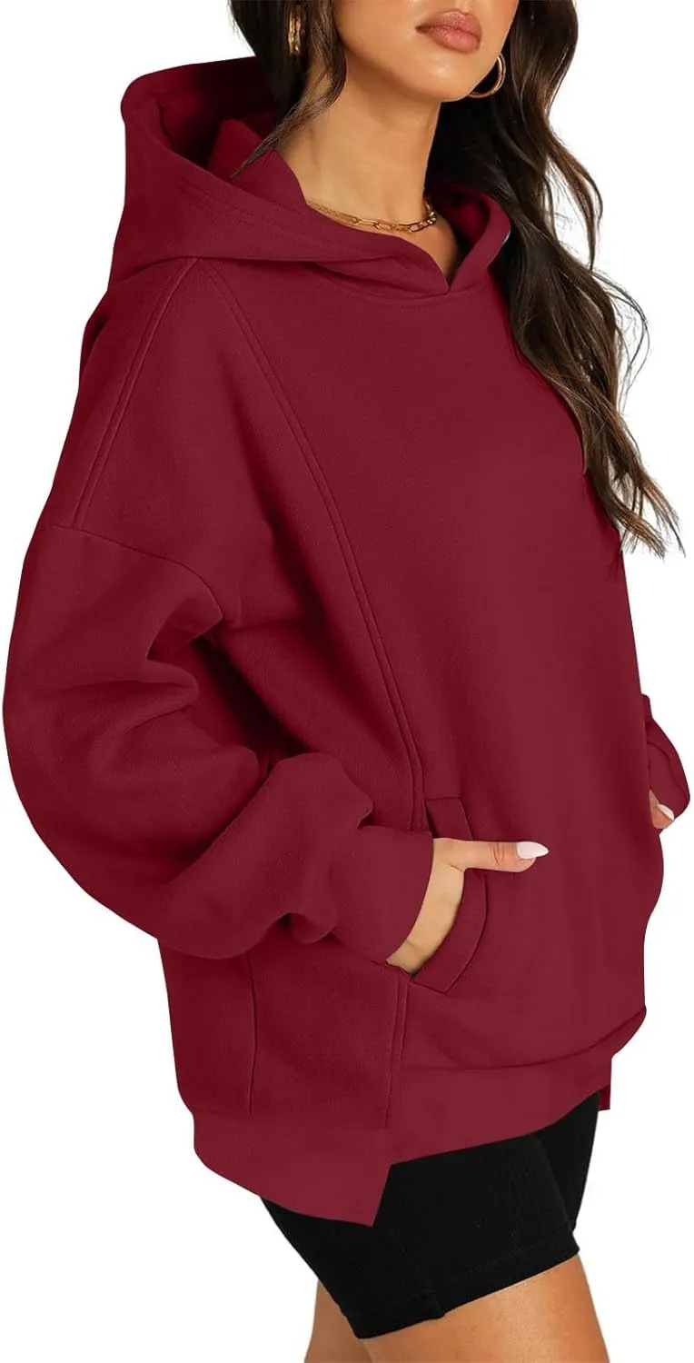 Gumipy Hoodies for Women Fleece Long Sleeve Oversized Sweatshirt Hoodie Y2K Irregular Hem Pullover Winter Coat with Pockets