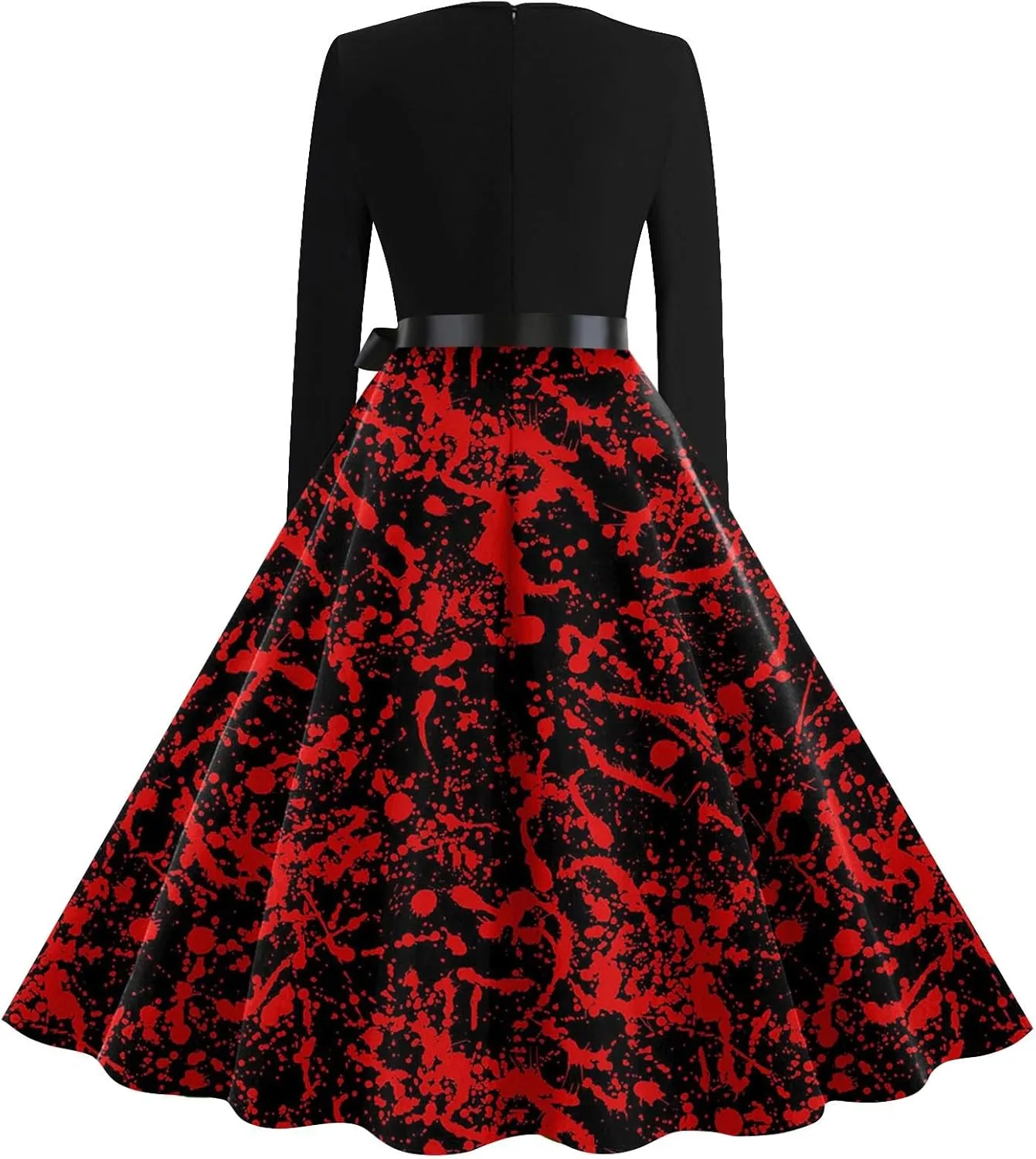 Halloween Dresses for Women Long Sleeve V Neck Plus Size Dress 1950s Cocktail Wrap Costumes