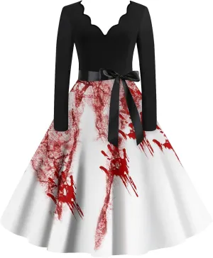 Halloween Dresses for Women Long Sleeve V Neck Plus Size Dress 1950s Cocktail Wrap Costumes