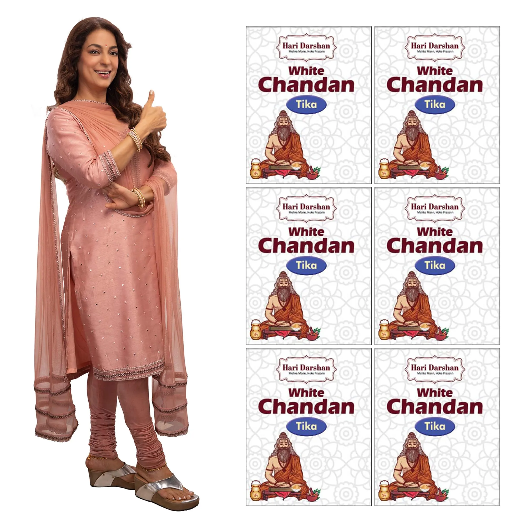 Hari Darshan Safed Chandan Tika - Pack of 6-40g Each | White Chandan Tilak | Pure Sandalwood Paste with Long Lasting Fragrance for Daily Pooja Havan