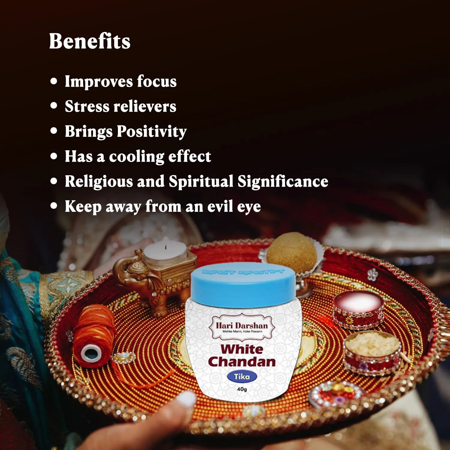 Hari Darshan Safed Chandan Tika - Pack of 6-40g Each | White Chandan Tilak | Pure Sandalwood Paste with Long Lasting Fragrance for Daily Pooja Havan