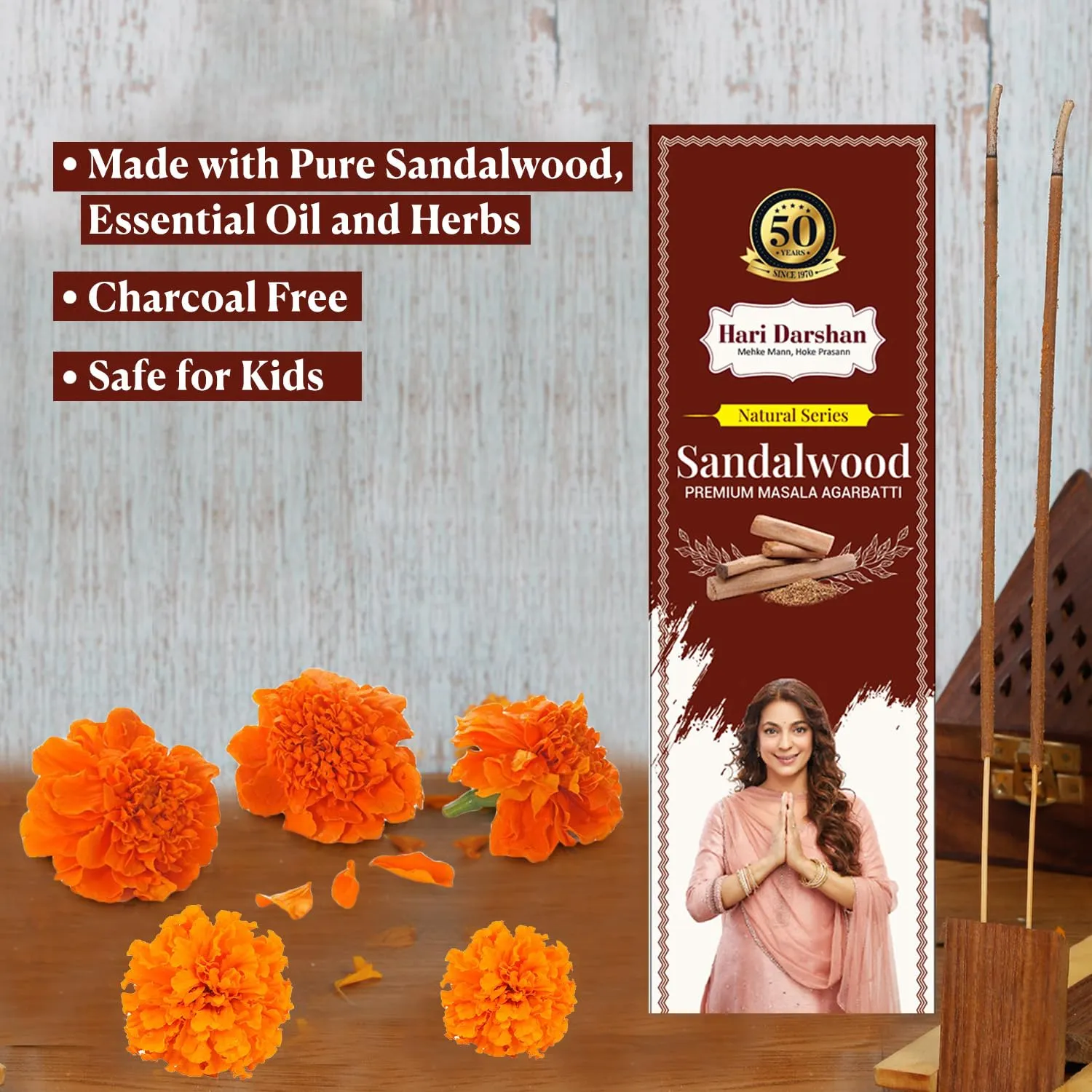 Hari Darshan Sandalwood Premium Masala Agarbatti Natural Incense Sticks -Pack of 3 | Approx 120 Sticks (40 Sticks,60gm Per Pack) | Long Lasting Fragrance for Daily Pooja, Havan, Meditation and Yoga