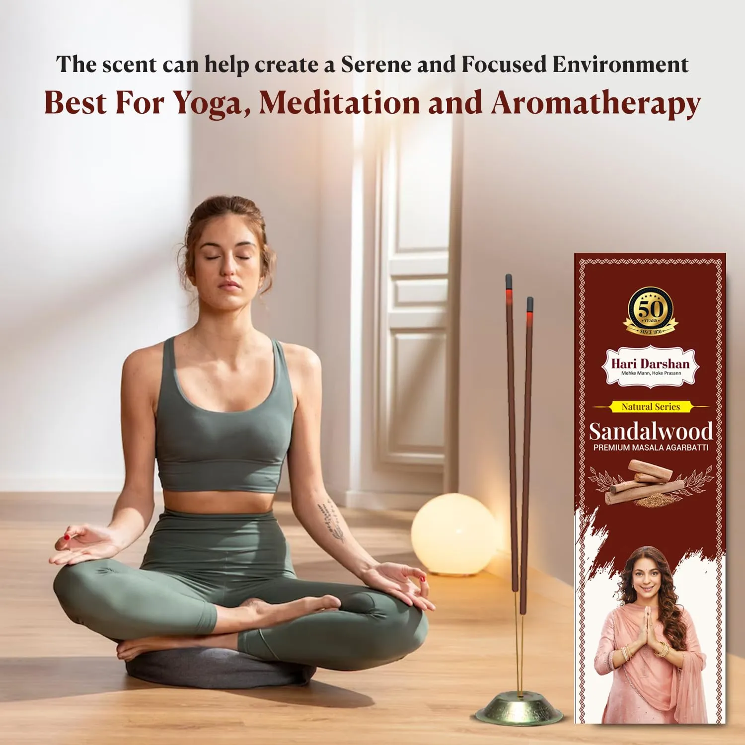 Hari Darshan Sandalwood Premium Masala Agarbatti Natural Incense Sticks -Pack of 3 | Approx 120 Sticks (40 Sticks,60gm Per Pack) | Long Lasting Fragrance for Daily Pooja, Havan, Meditation and Yoga