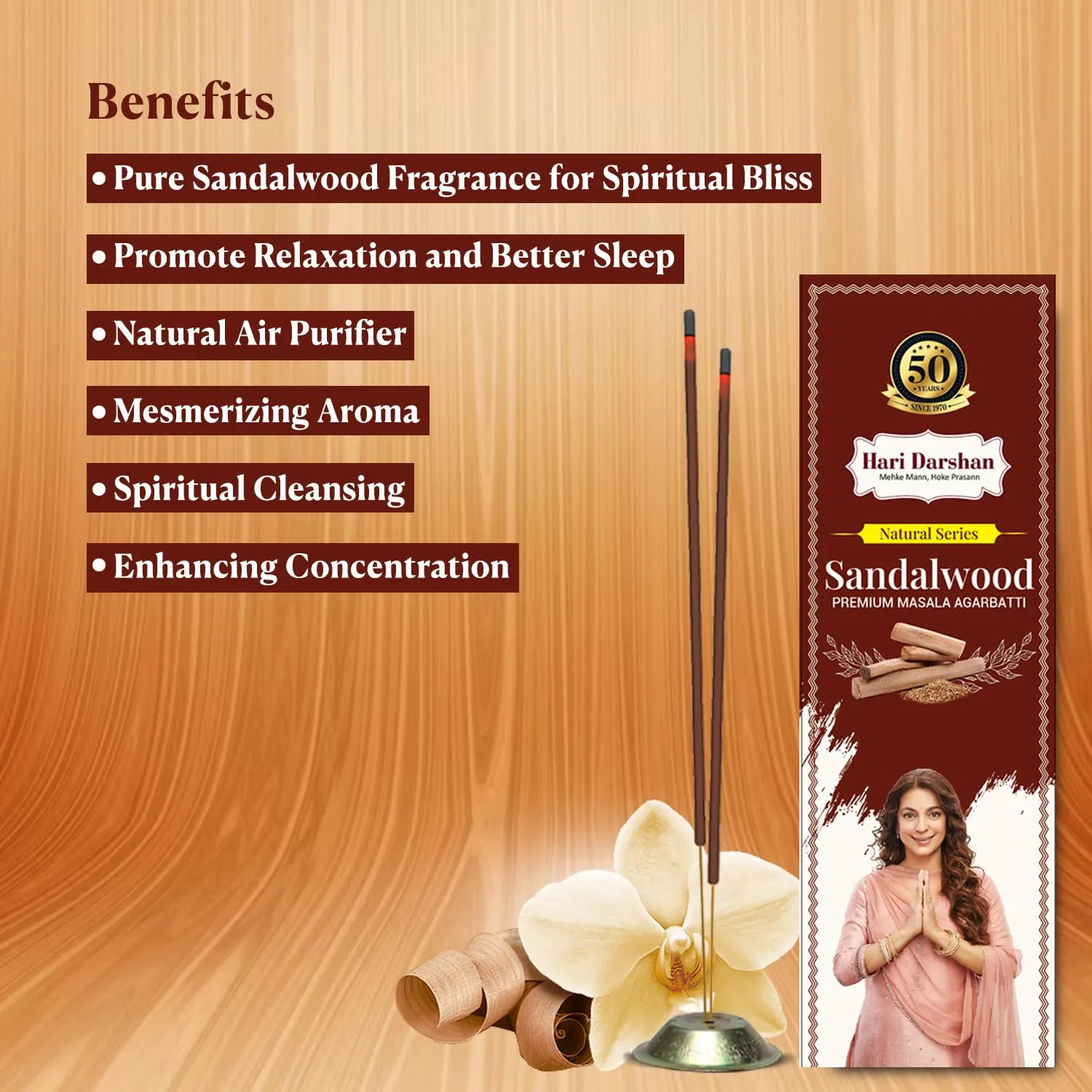 Hari Darshan Sandalwood Premium Masala Agarbatti Natural Incense Sticks -Pack of 3 | Approx 120 Sticks (40 Sticks,60gm Per Pack) | Long Lasting Fragrance for Daily Pooja, Havan, Meditation and Yoga