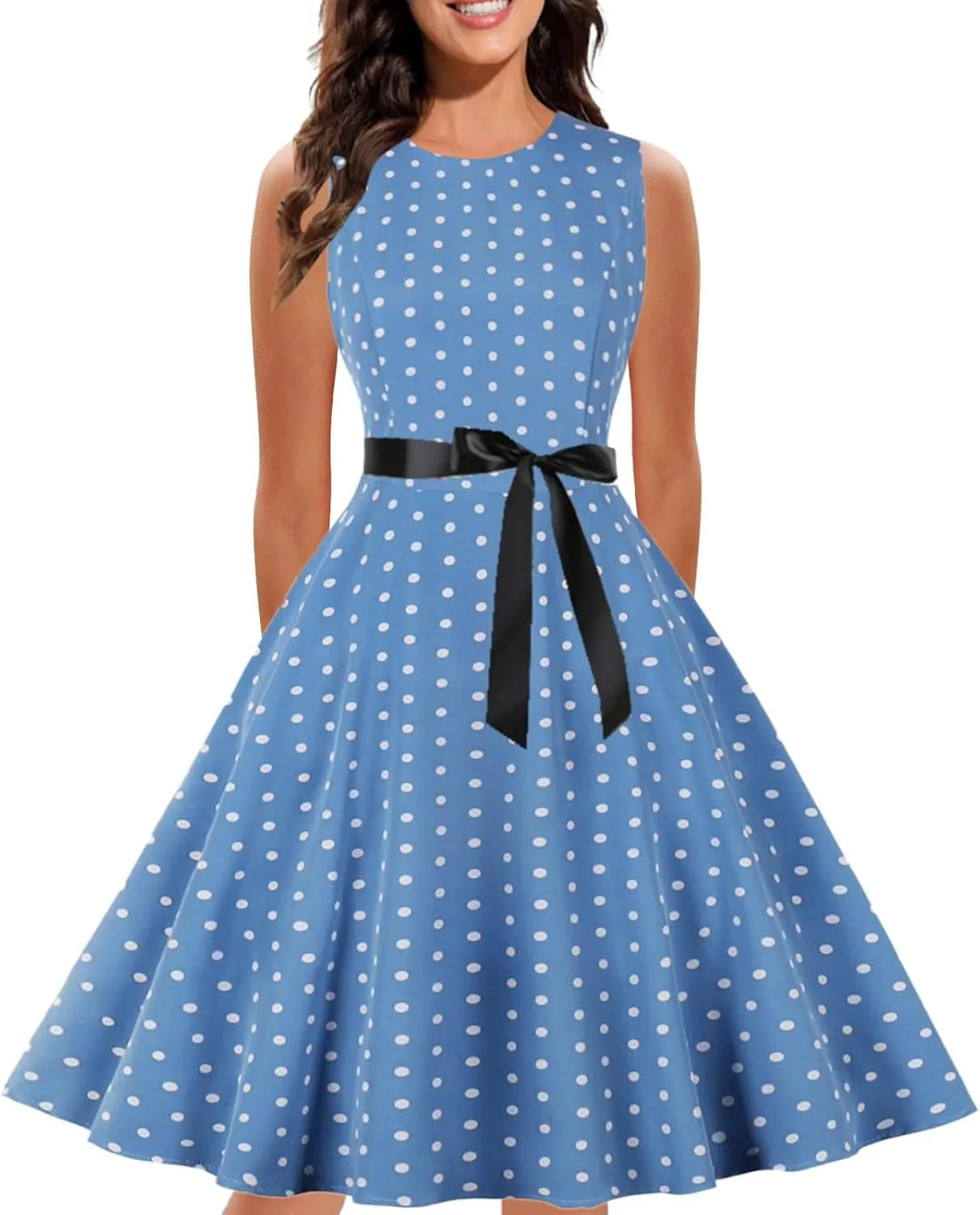 HGOOGY Off Shoulder Dresses for Women Summer Polka Dot Ladies Sun Dress Plus Size Wedding Guest Belt Midi Sundresses