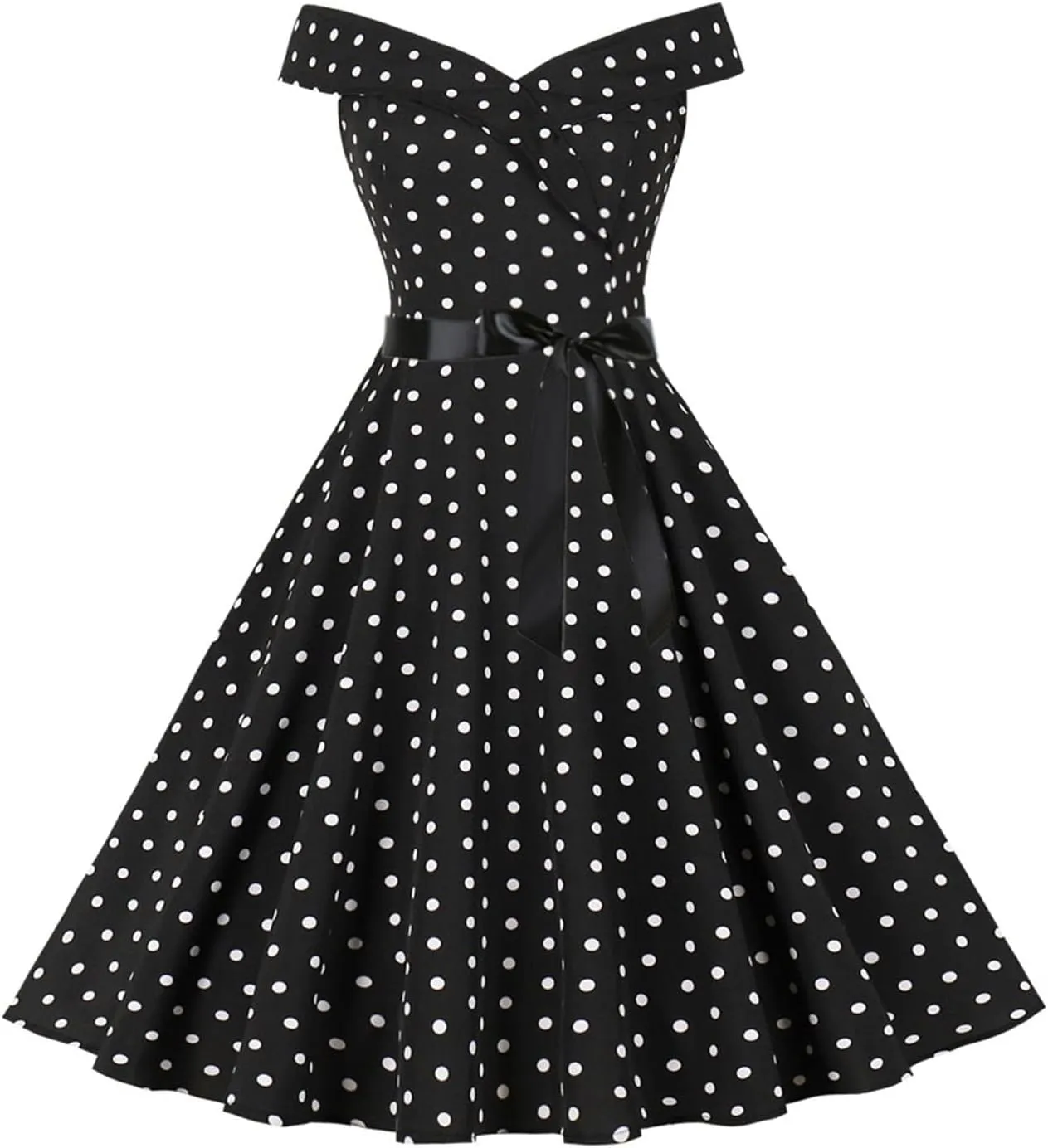 HGOOGY Off Shoulder Dresses for Women Summer Polka Dot Ladies Sun Dress Plus Size Wedding Guest Belt Midi Sundresses