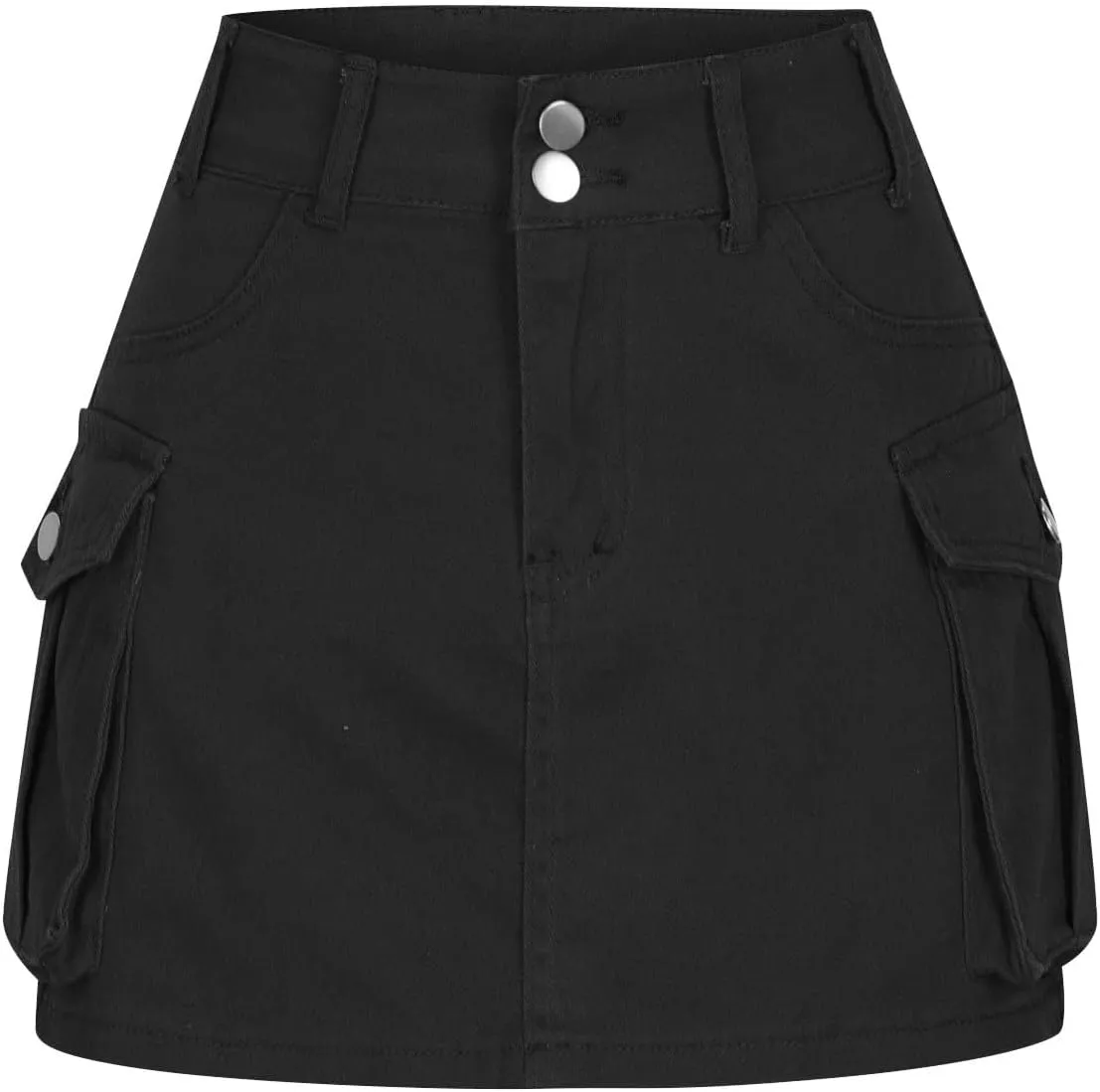 HGps8w Women Girls High Waisted Cargo Skirt 2025 Summer Button Bodycon Y2K Mini Denim Skirt with Flap Pockets