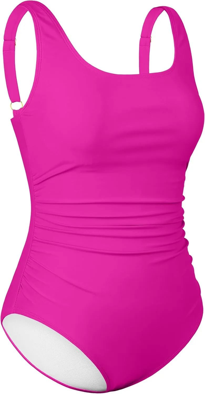 Hilor Women's Underwire One Piece Swimsuit Long Torso Ruched Tummy Control Bathing Suits Push Up Tank Swimwear