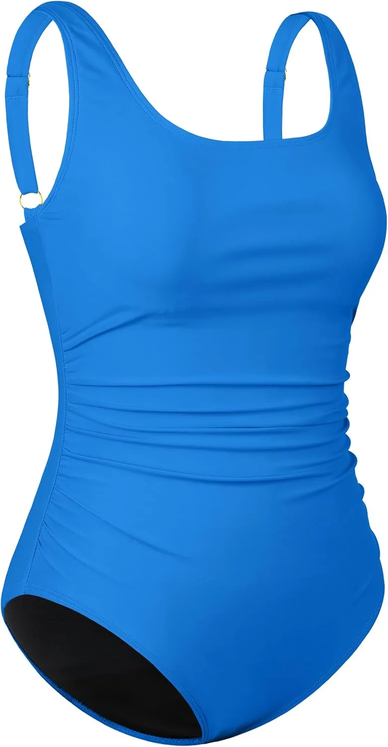 Hilor Women's Underwire One Piece Swimsuit Long Torso Ruched Tummy Control Bathing Suits Push Up Tank Swimwear
