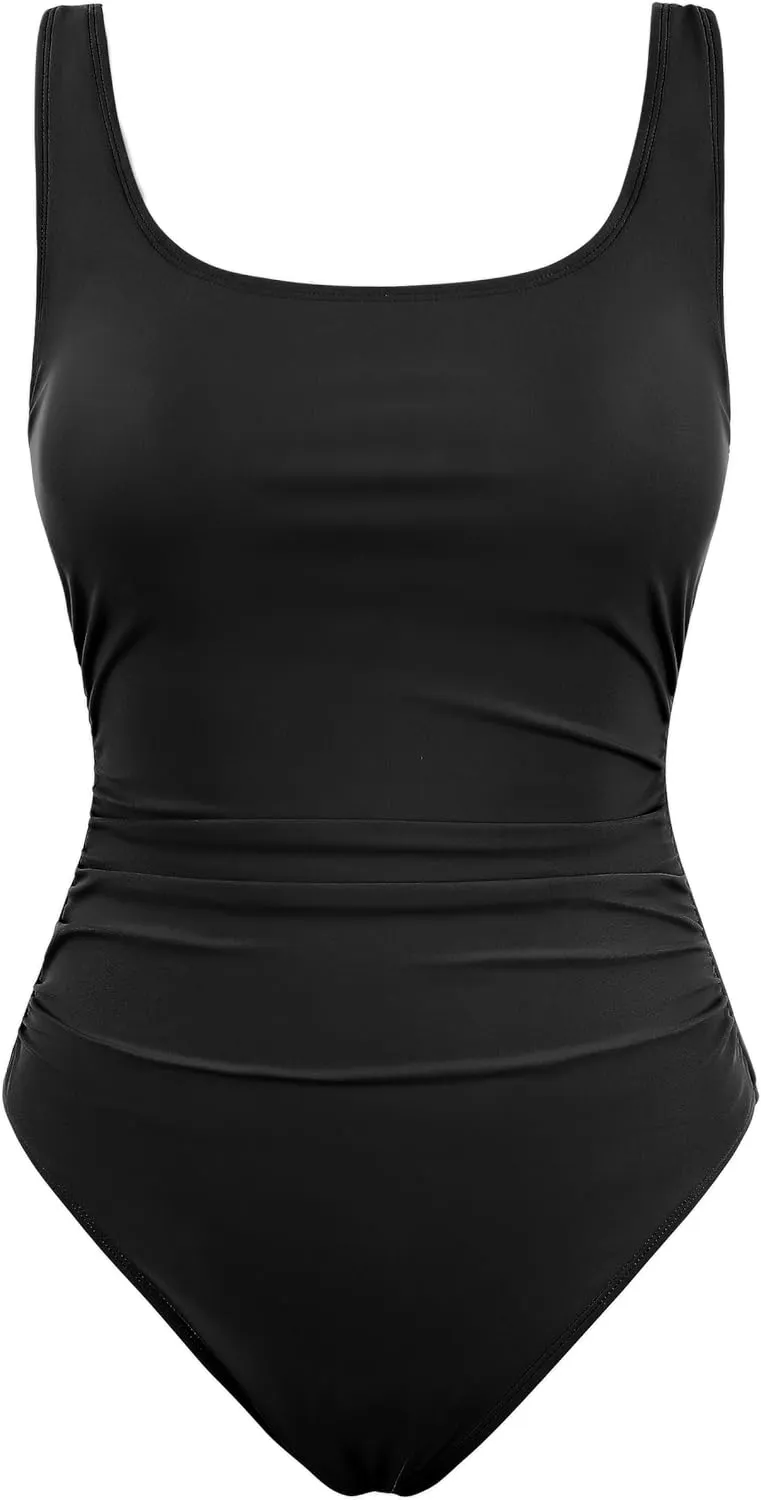 Hilor Women's Underwire One Piece Swimsuit Long Torso Ruched Tummy Control Bathing Suits Push Up Tank Swimwear