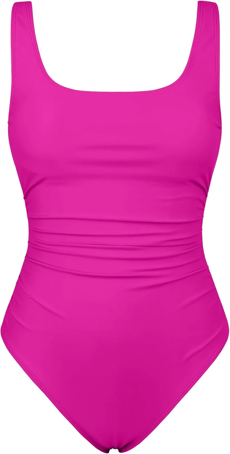 Hilor Women's Underwire One Piece Swimsuit Long Torso Ruched Tummy Control Bathing Suits Push Up Tank Swimwear