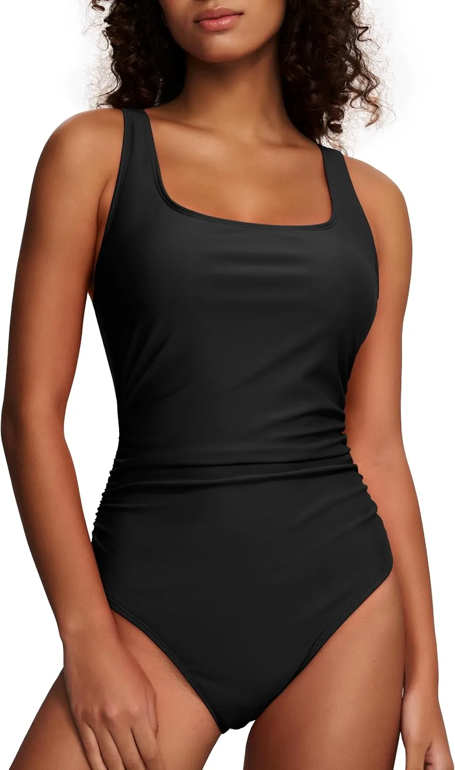 Hilor Women's Underwire One Piece Swimsuit Long Torso Ruched Tummy Control Bathing Suits Push Up Tank Swimwear