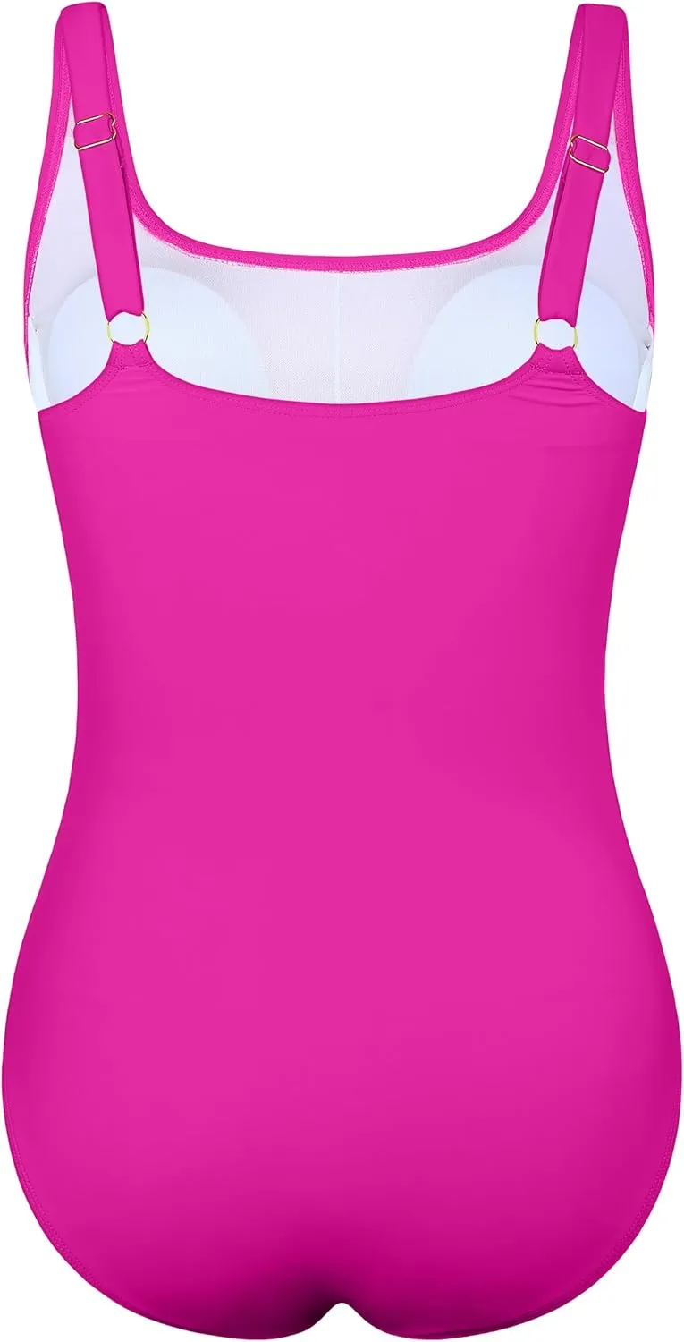 Hilor Women's Underwire One Piece Swimsuit Long Torso Ruched Tummy Control Bathing Suits Push Up Tank Swimwear