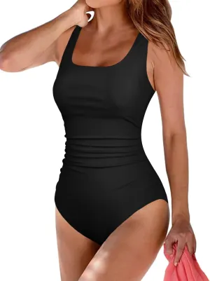Hilor Women's Underwire One Piece Swimsuit Long Torso Ruched Tummy Control Bathing Suits Push Up Tank Swimwear