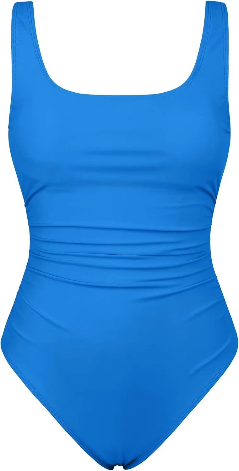 Hilor Women's Underwire One Piece Swimsuit Long Torso Ruched Tummy Control Bathing Suits Push Up Tank Swimwear