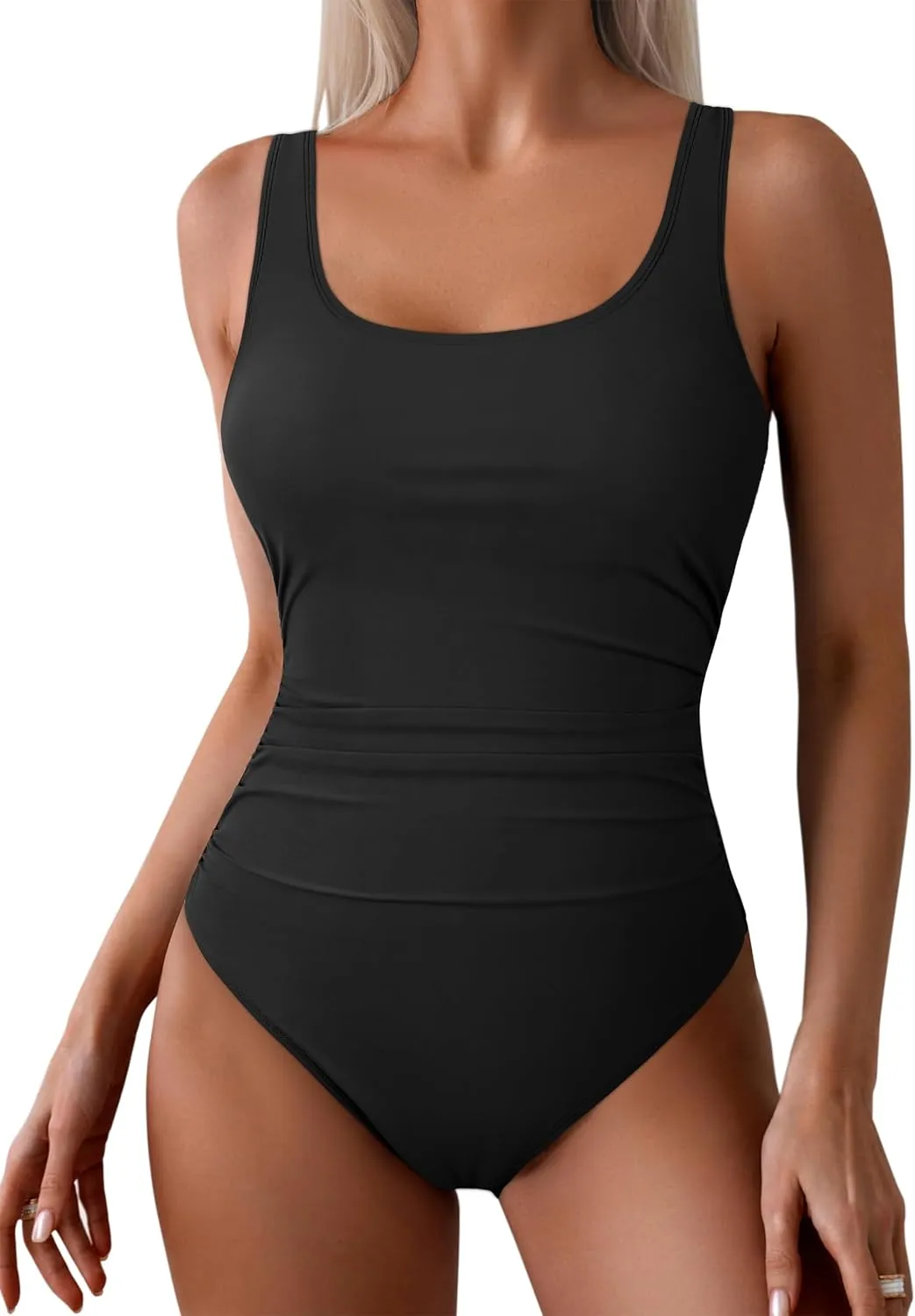 Hilor Women's Underwire One Piece Swimsuit Long Torso Ruched Tummy Control Bathing Suits Push Up Tank Swimwear