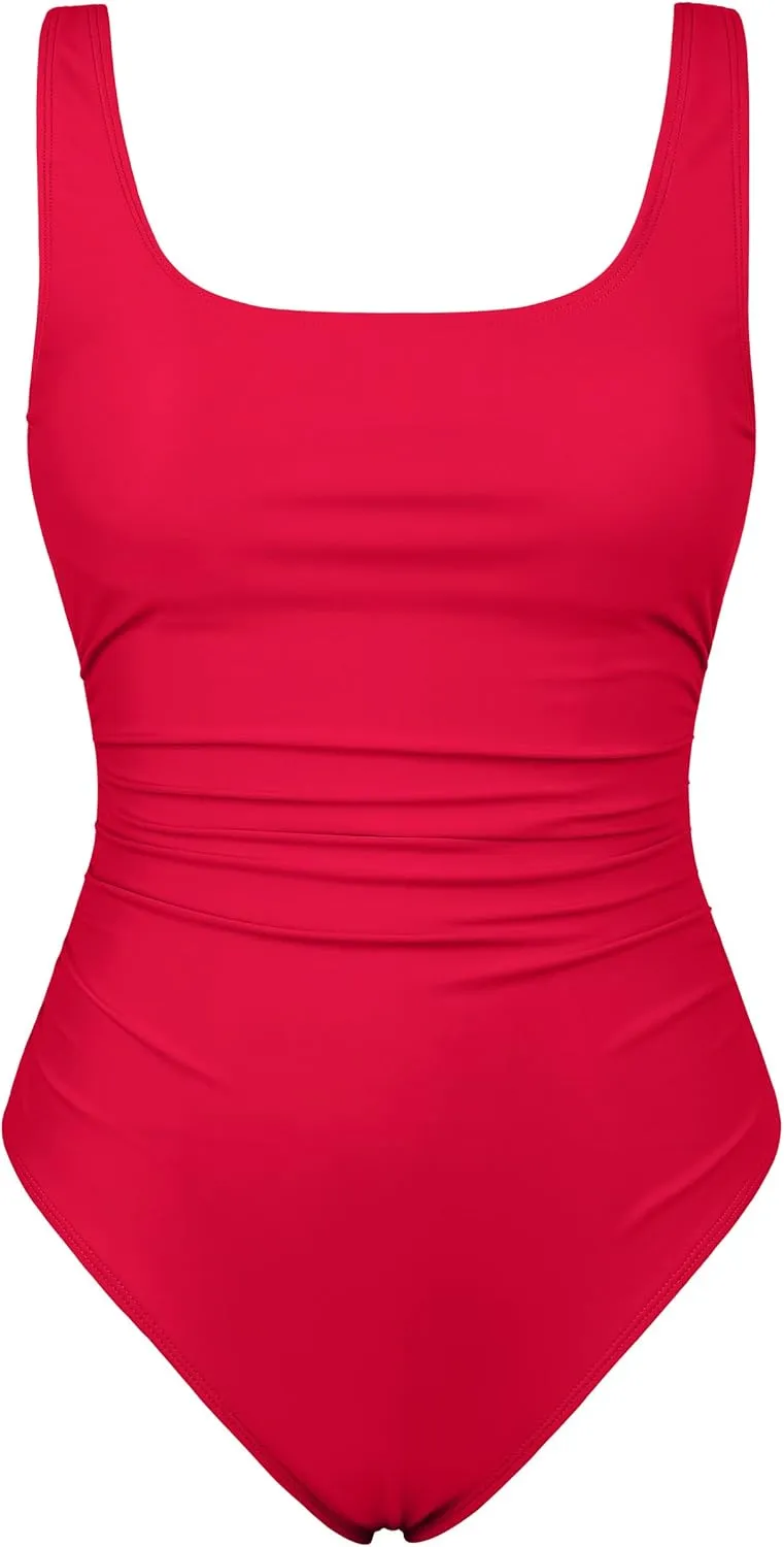 Hilor Women's Underwire One Piece Swimsuit Long Torso Ruched Tummy Control Bathing Suits Push Up Tank Swimwear