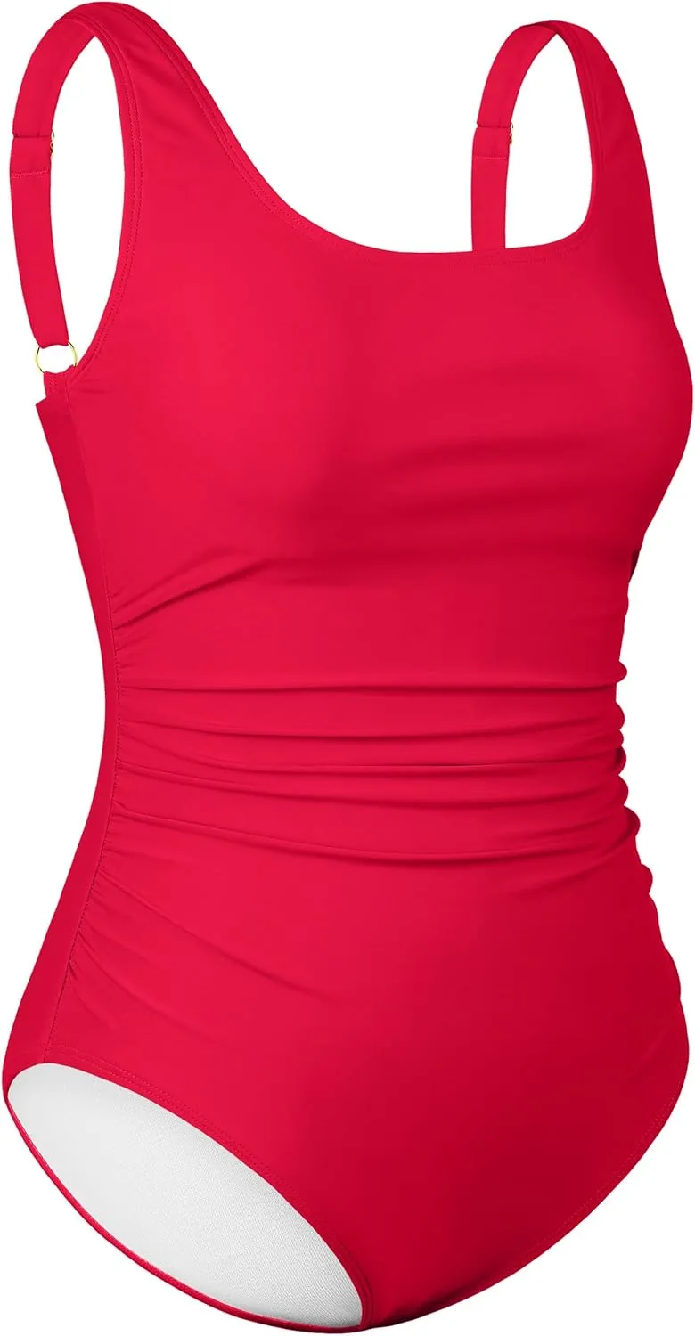 Hilor Women's Underwire One Piece Swimsuit Long Torso Ruched Tummy Control Bathing Suits Push Up Tank Swimwear