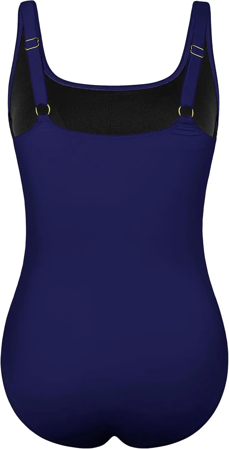 Hilor Women's Underwire One Piece Swimsuit Long Torso Ruched Tummy Control Bathing Suits Push Up Tank Swimwear