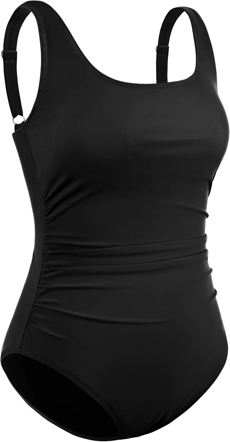 Hilor Women's Underwire One Piece Swimsuit Long Torso Ruched Tummy Control Bathing Suits Push Up Tank Swimwear