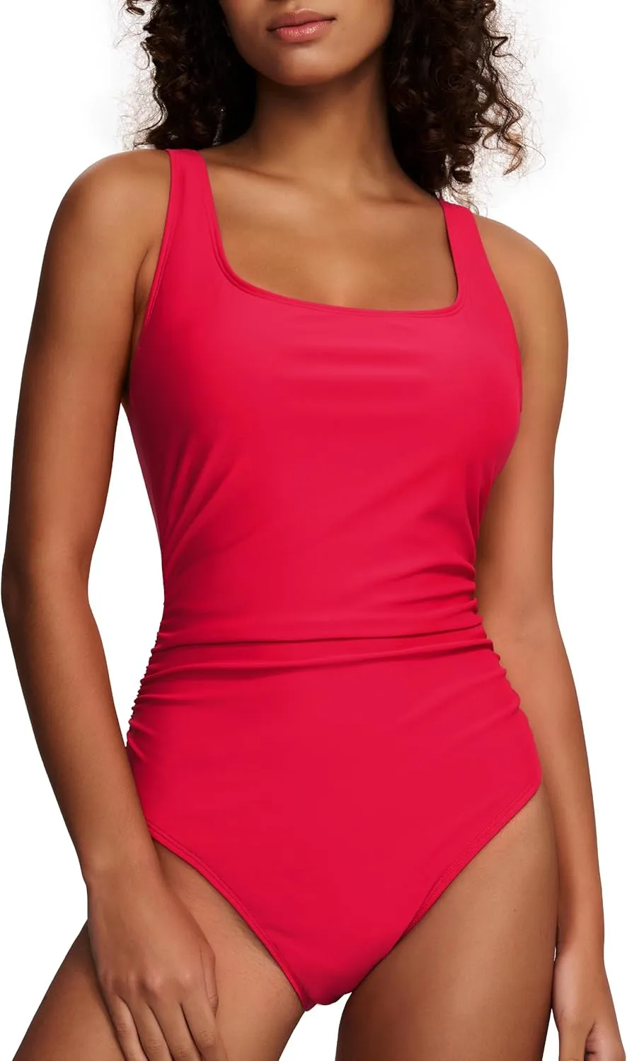 Hilor Women's Underwire One Piece Swimsuit Long Torso Ruched Tummy Control Bathing Suits Push Up Tank Swimwear