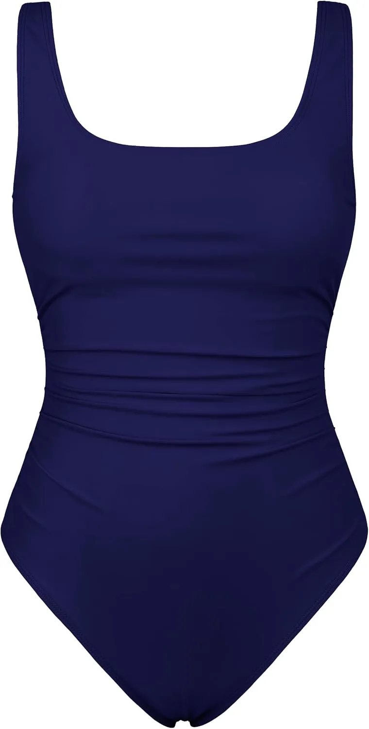 Hilor Women's Underwire One Piece Swimsuit Long Torso Ruched Tummy Control Bathing Suits Push Up Tank Swimwear