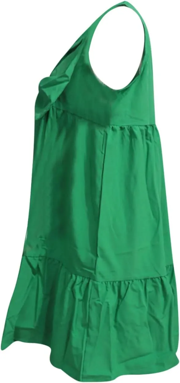 hlysgo Women's Summer Dress Casual Loose Fit Sleeveless V Neck Knee Length Beach Sundress Cute Front Tie-Bow Mini Dresses