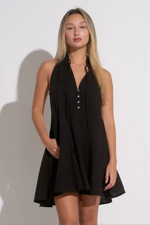 India V-Neck Halter Dress in Black