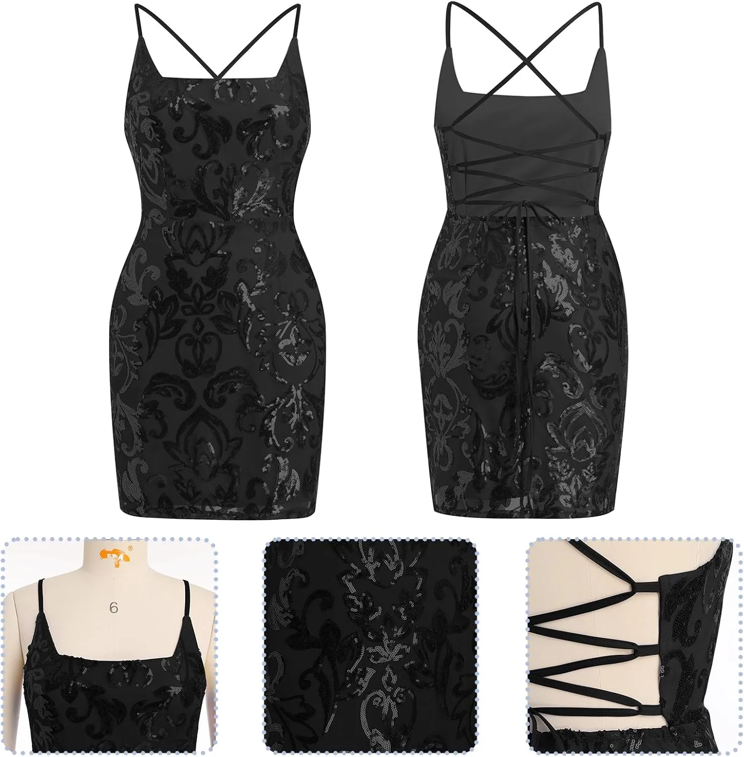 IWEMEK Women Short Homecoming Dresses for Teens Spaghetti Strap Sparkly Sequins Bodycon Mini Dress Club Junior Formal Dresses