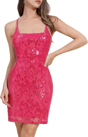 IWEMEK Women Short Homecoming Dresses for Teens Spaghetti Strap Sparkly Sequins Bodycon Mini Dress Club Junior Formal Dresses