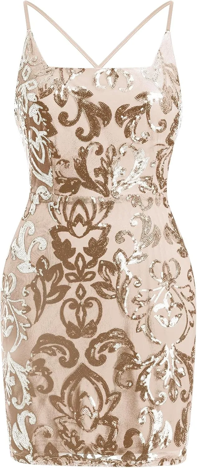 IWEMEK Women Short Homecoming Dresses for Teens Spaghetti Strap Sparkly Sequins Bodycon Mini Dress Club Junior Formal Dresses